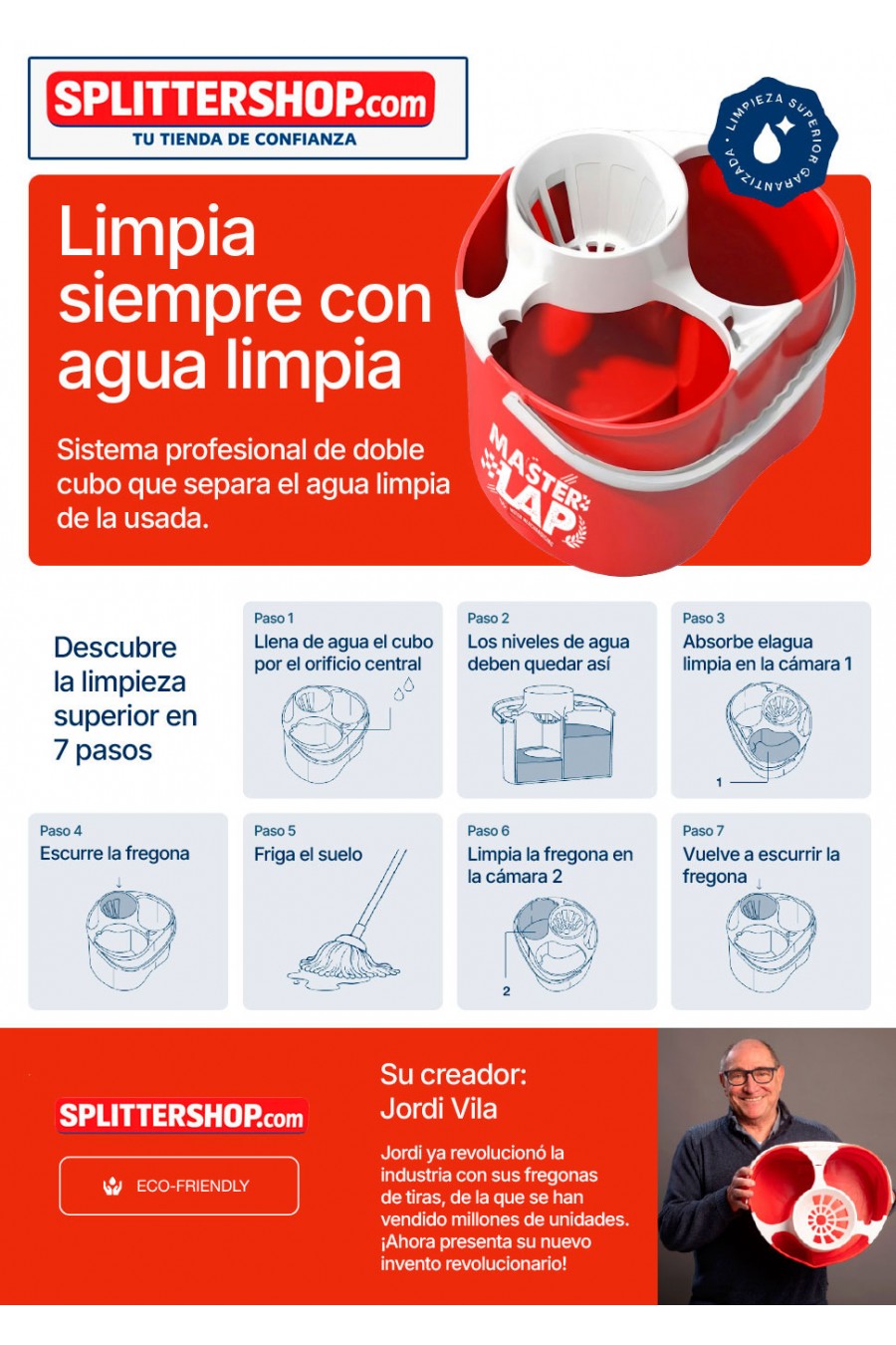 Cubo de limpieza Splitter con doble compartimento y escurridor