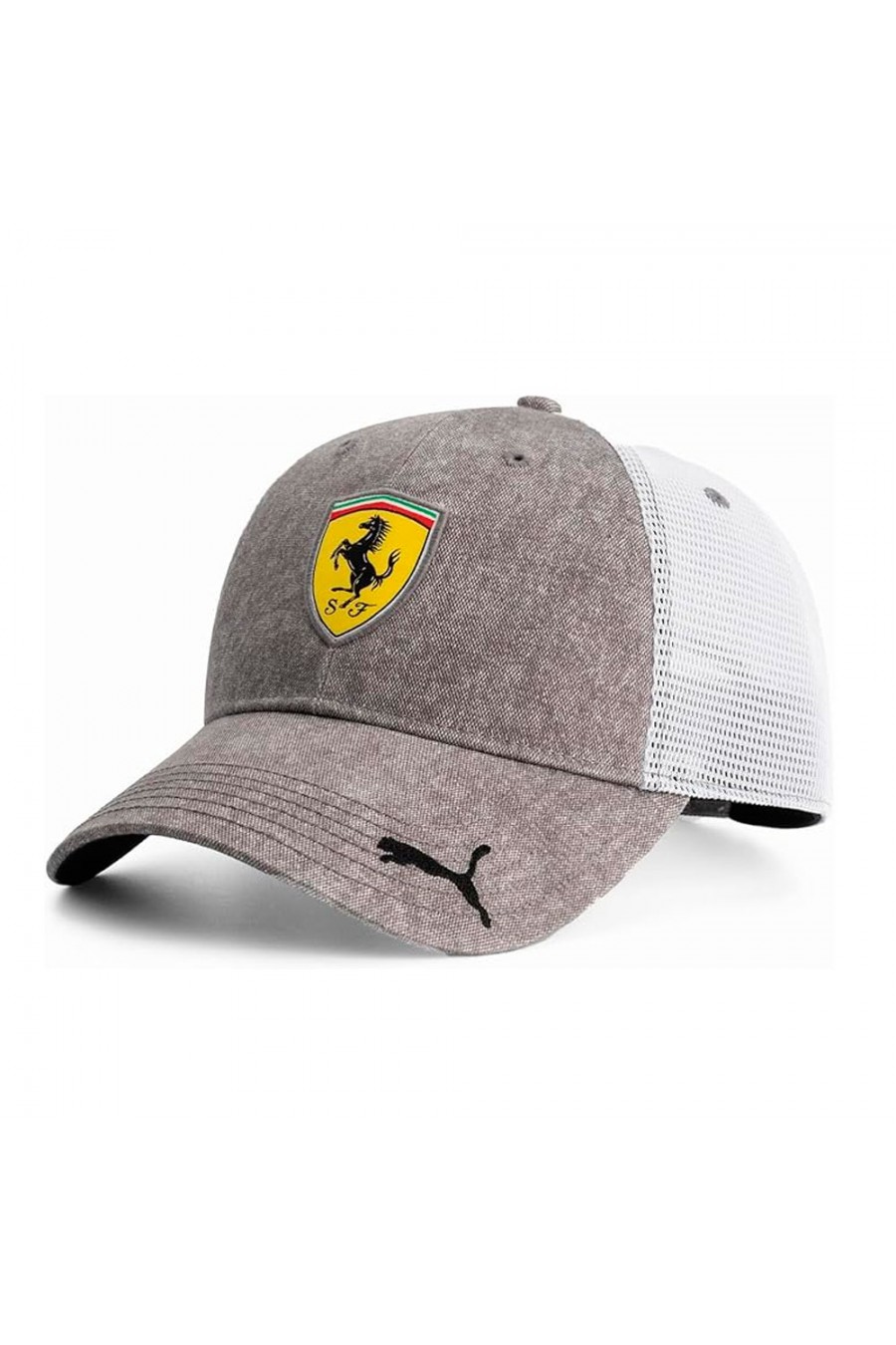 Boné Ferrari F1 Trucker Cinza e Branco